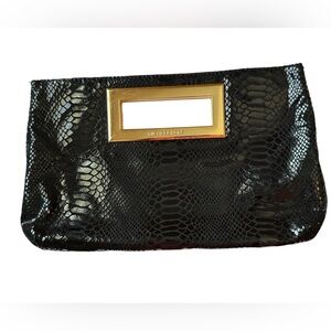 MICHAEL KORS - BERKLEY CLUTCH BAG BLACK PATTEN LEATHER SNAKESKIN GOLD